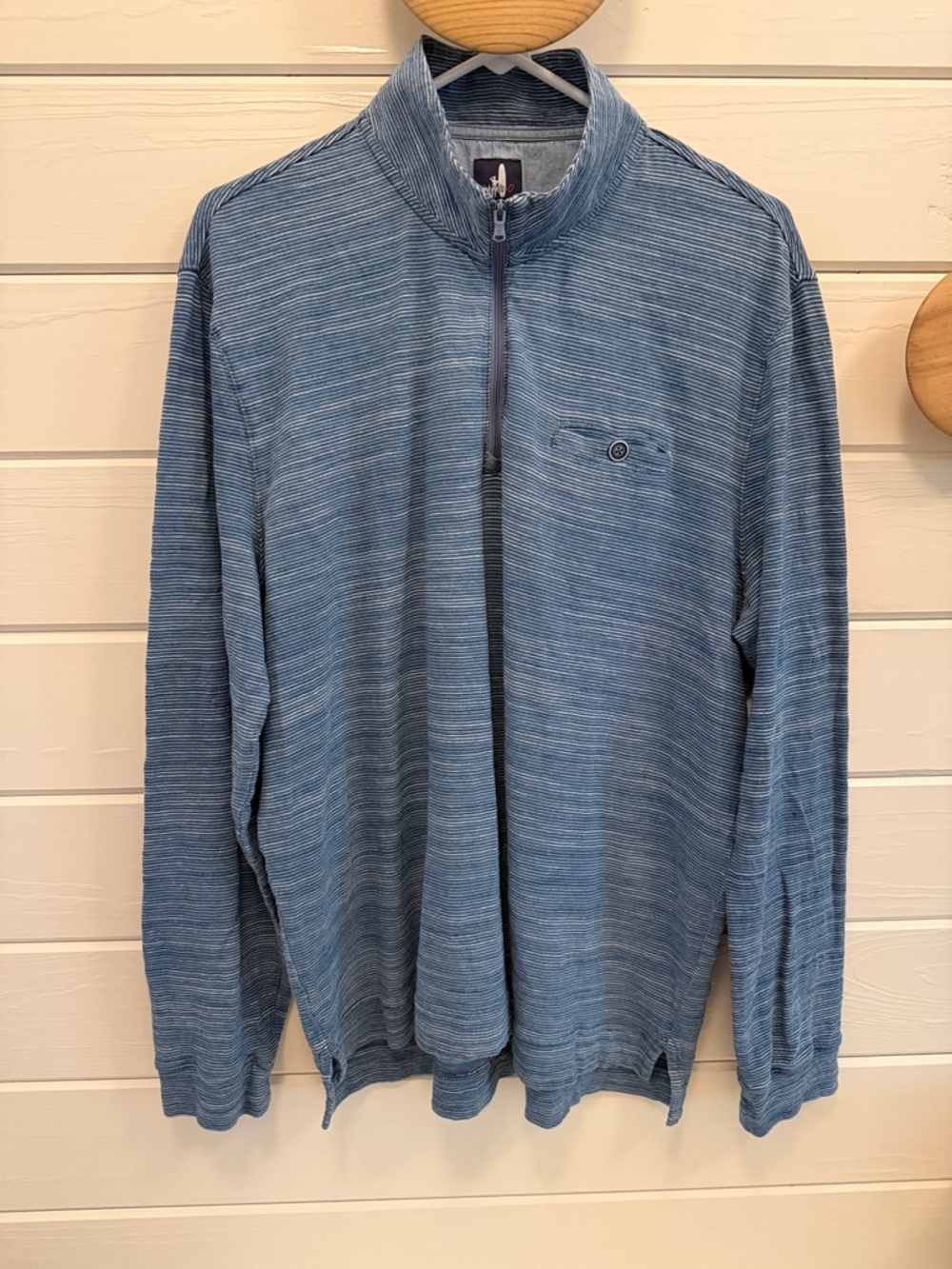 johnnie-O Chambray Blue Half-Zip Lightweight Pullover With Front Pocket